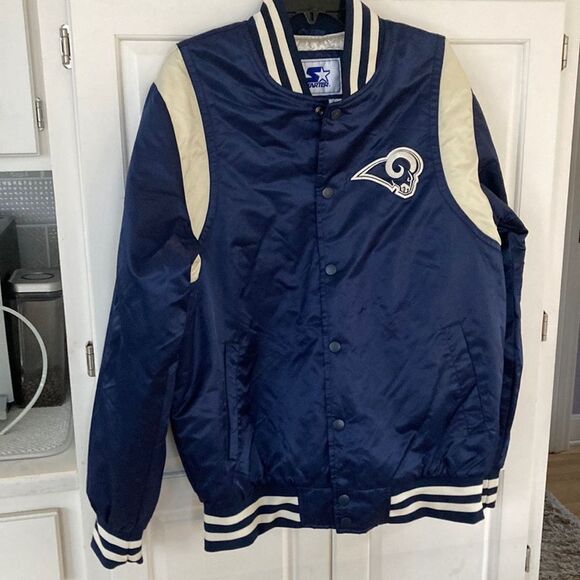 Rams Los Angeles NFL Navy Blue Quilt Lined Bomber Starter Jacket Medium - Picture 1 of 10